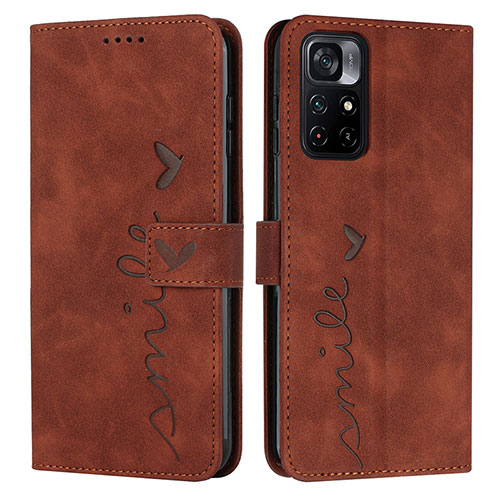 Leather Case Stands Flip Cover Holder Y03X for Xiaomi Redmi Note 11 5G Brown