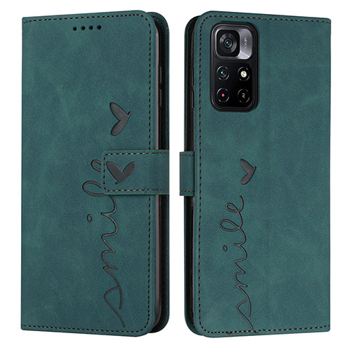 Leather Case Stands Flip Cover Holder Y03X for Xiaomi Redmi Note 11 5G Green