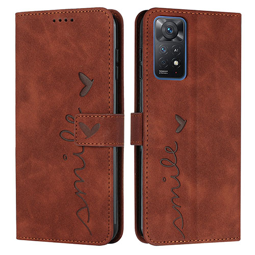 Leather Case Stands Flip Cover Holder Y03X for Xiaomi Redmi Note 11 Pro 4G Brown