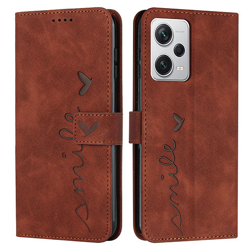 Leather Case Stands Flip Cover Holder Y03X for Xiaomi Redmi Note 12 Pro 5G Brown