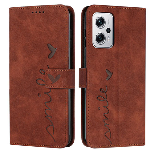 Leather Case Stands Flip Cover Holder Y03X for Xiaomi Redmi Note 12T Pro 5G Brown