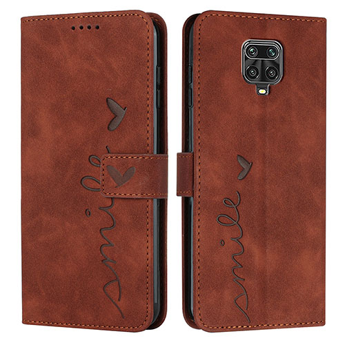 Leather Case Stands Flip Cover Holder Y03X for Xiaomi Redmi Note 9S Brown