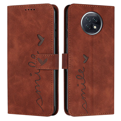 Leather Case Stands Flip Cover Holder Y03X for Xiaomi Redmi Note 9T 5G Brown