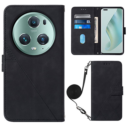 Leather Case Stands Flip Cover Holder Y04B for Huawei Honor Magic5 Pro 5G Black