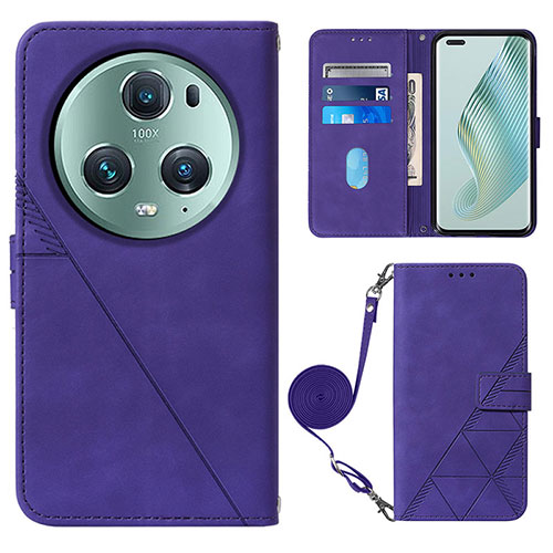 Leather Case Stands Flip Cover Holder Y04B for Huawei Honor Magic5 Pro 5G Purple