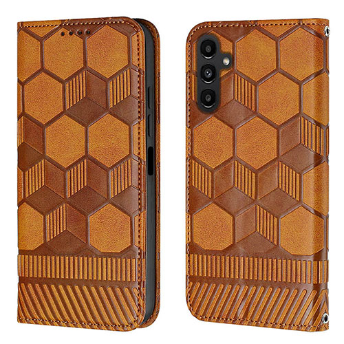 Leather Case Stands Flip Cover Holder Y04B for Samsung Galaxy A04s Light Brown