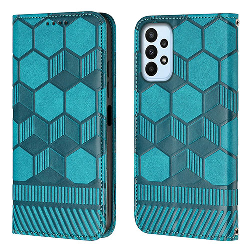 Leather Case Stands Flip Cover Holder Y04B for Samsung Galaxy A23 4G Cyan