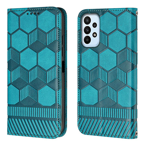 Leather Case Stands Flip Cover Holder Y04B for Samsung Galaxy A23 5G Cyan