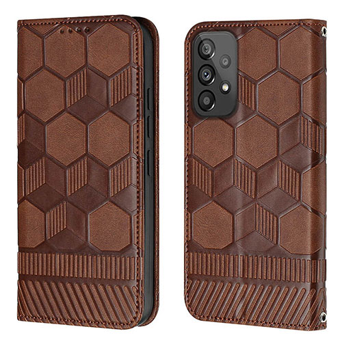 Leather Case Stands Flip Cover Holder Y04B for Samsung Galaxy A73 5G Brown