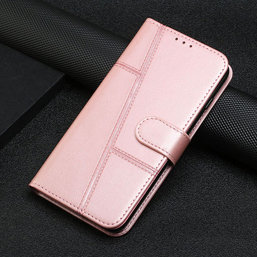 Leather Case Stands Flip Cover Holder Y04X for Motorola Moto E32 Rose Gold