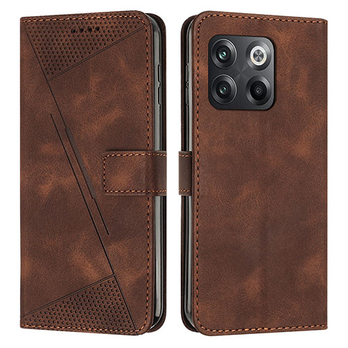 Leather Case Stands Flip Cover Holder Y04X for OnePlus 10T 5G Brown