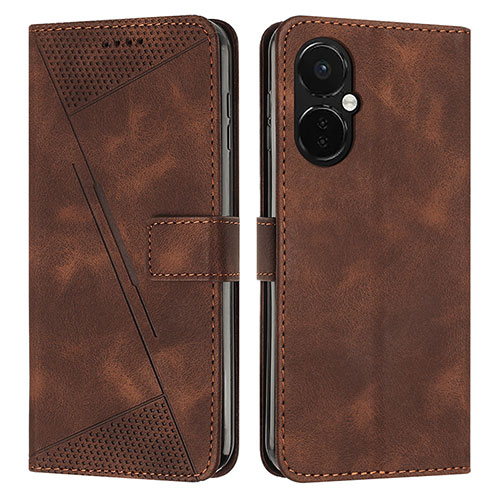 Leather Case Stands Flip Cover Holder Y04X for OnePlus Nord N30 5G Brown