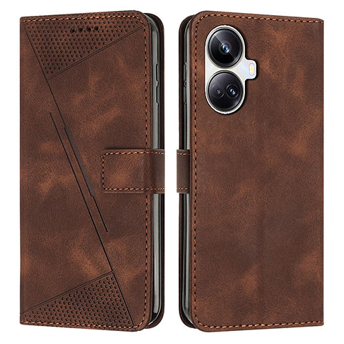 Leather Case Stands Flip Cover Holder Y04X for Realme 10 Pro+ Plus 5G Brown