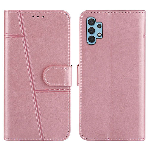 Leather Case Stands Flip Cover Holder Y04X for Samsung Galaxy M32 5G Rose Gold