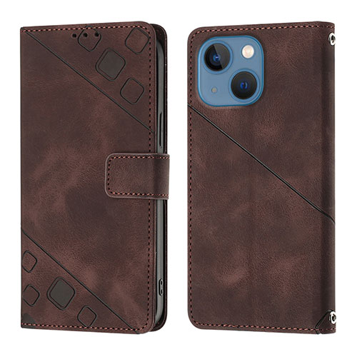 Leather Case Stands Flip Cover Holder Y05B for Apple iPhone 14 Brown