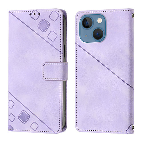 Leather Case Stands Flip Cover Holder Y05B for Apple iPhone 14 Plus Purple