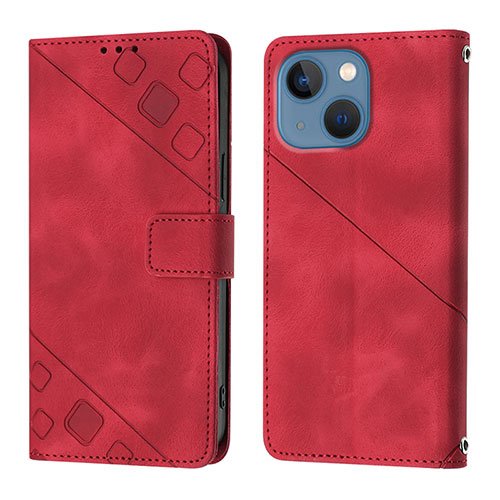 Leather Case Stands Flip Cover Holder Y05B for Apple iPhone 15 Plus Red