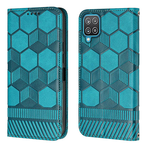 Leather Case Stands Flip Cover Holder Y05B for Samsung Galaxy A12 5G Cyan