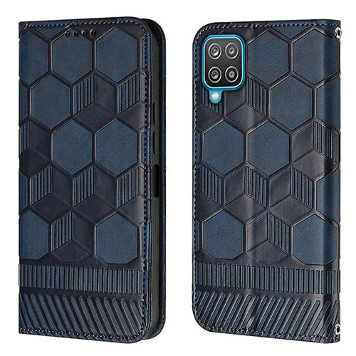 Leather Case Stands Flip Cover Holder Y05B for Samsung Galaxy A12 Blue