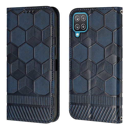 Leather Case Stands Flip Cover Holder Y05B for Samsung Galaxy A12 Nacho Blue