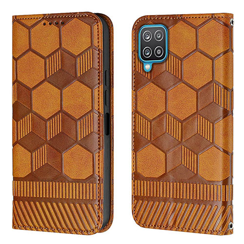 Leather Case Stands Flip Cover Holder Y05B for Samsung Galaxy A12 Nacho Light Brown