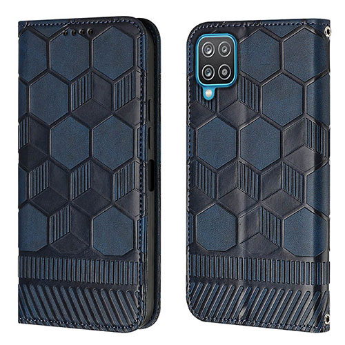 Leather Case Stands Flip Cover Holder Y05B for Samsung Galaxy F12 Blue