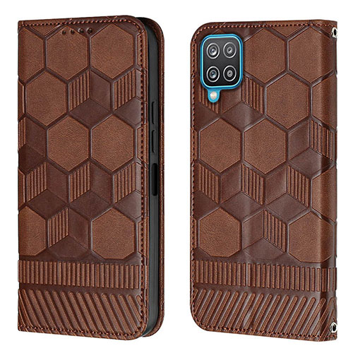 Leather Case Stands Flip Cover Holder Y05B for Samsung Galaxy M12 Brown