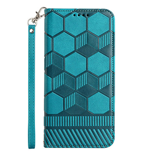 Leather Case Stands Flip Cover Holder Y06B for Samsung Galaxy M12 Cyan