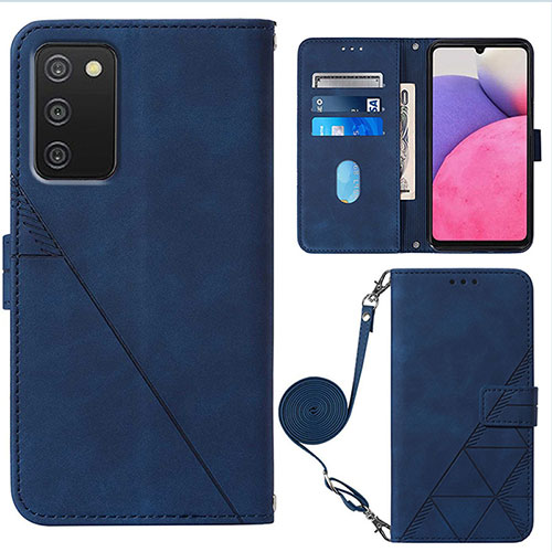 Leather Case Stands Flip Cover Holder Y07B for Samsung Galaxy A02s Blue