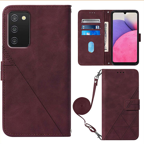 Leather Case Stands Flip Cover Holder Y07B for Samsung Galaxy A03s Red Wine