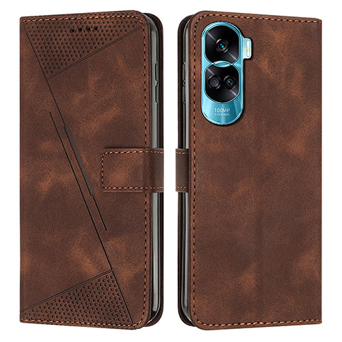 Leather Case Stands Flip Cover Holder Y07X for Huawei Honor 90 Lite 5G Brown