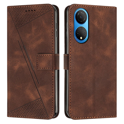 Leather Case Stands Flip Cover Holder Y07X for Huawei Honor X7 Brown