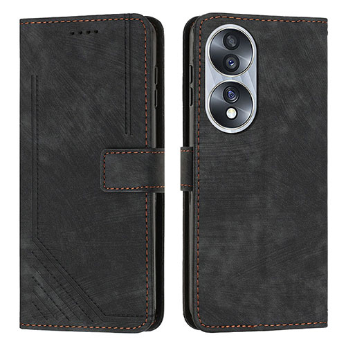 Leather Case Stands Flip Cover Holder Y07X for Huawei Honor X7b Black