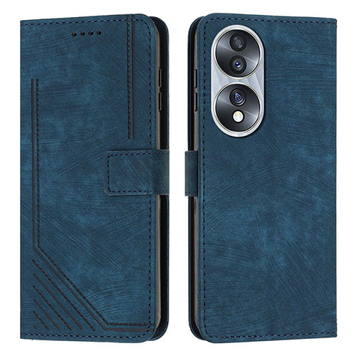 Leather Case Stands Flip Cover Holder Y07X for Huawei Honor X7b Blue