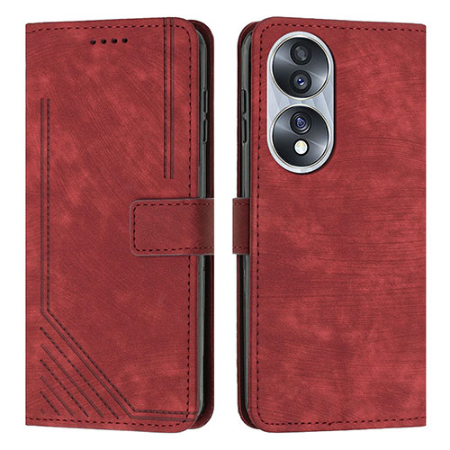 Leather Case Stands Flip Cover Holder Y07X for Huawei Honor X7b Red