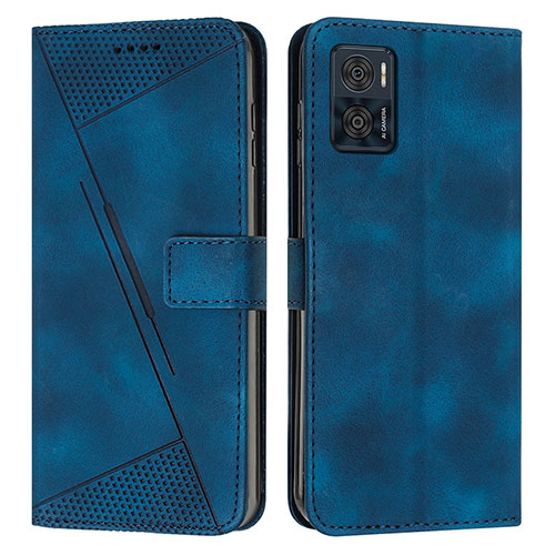 Leather Case Stands Flip Cover Holder Y07X for Motorola Moto E22 Blue