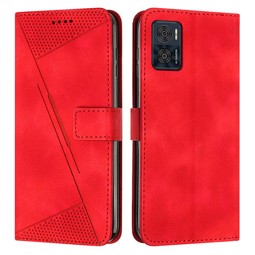 Leather Case Stands Flip Cover Holder Y07X for Motorola Moto E22 Red