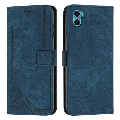 Leather Case Stands Flip Cover Holder Y07X for Motorola Moto E22S Blue