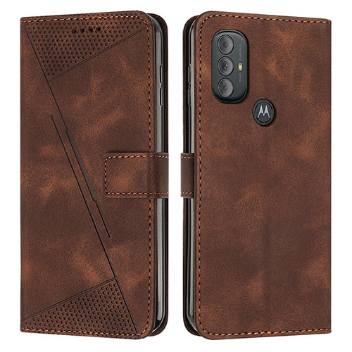 Leather Case Stands Flip Cover Holder Y07X for Motorola Moto G Play (2023) Brown