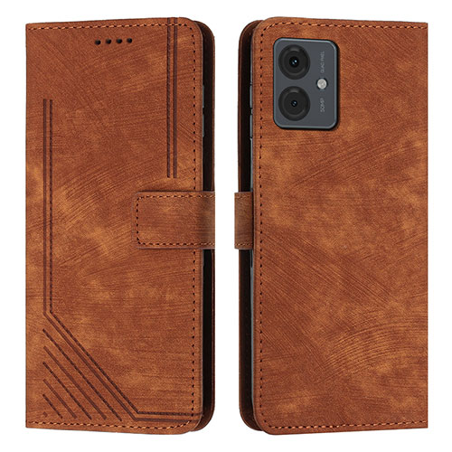 Leather Case Stands Flip Cover Holder Y07X for Motorola Moto G14 Brown