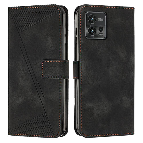 Leather Case Stands Flip Cover Holder Y07X for Motorola Moto G72 Black