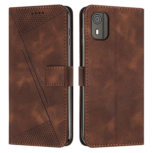 Leather Case Stands Flip Cover Holder Y07X for Nokia C02 Brown