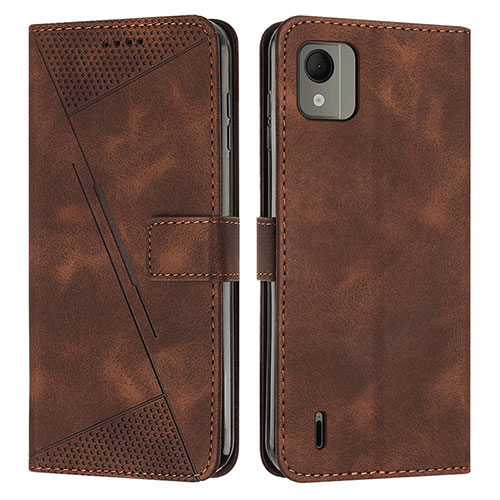 Leather Case Stands Flip Cover Holder Y07X for Nokia C110 Brown