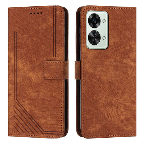 Leather Case Stands Flip Cover Holder Y07X for OnePlus Nord 2T 5G Brown