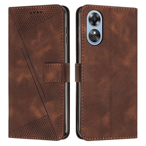 Leather Case Stands Flip Cover Holder Y07X for Oppo A17 Brown