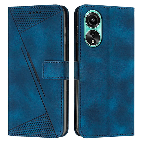 Leather Case Stands Flip Cover Holder Y07X for Oppo A18 Blue