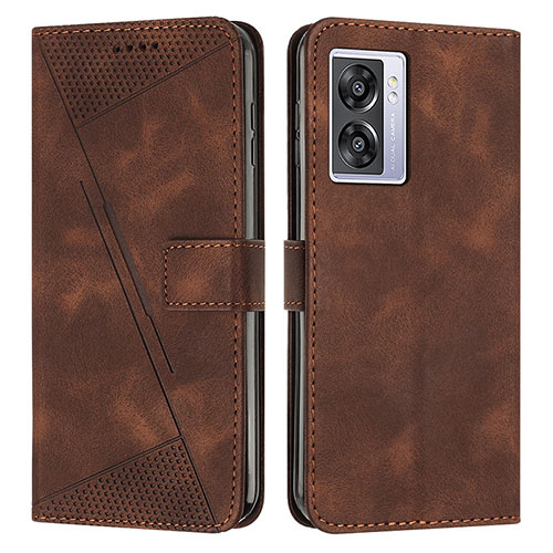 Leather Case Stands Flip Cover Holder Y07X for Oppo A57 5G Brown