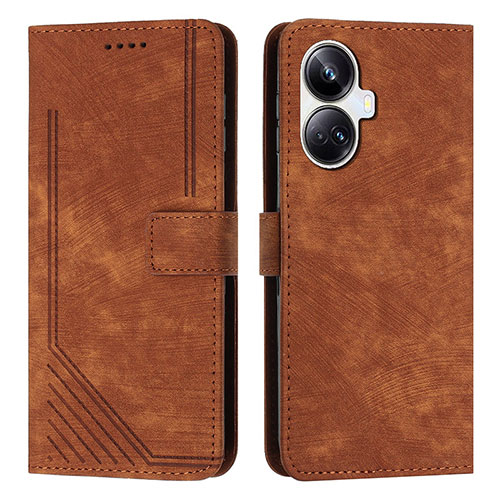 Leather Case Stands Flip Cover Holder Y07X for Realme 10 Pro+ Plus 5G Brown