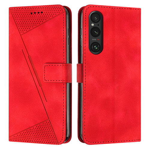 Leather Case Stands Flip Cover Holder Y07X for Sony Xperia 1 V Red