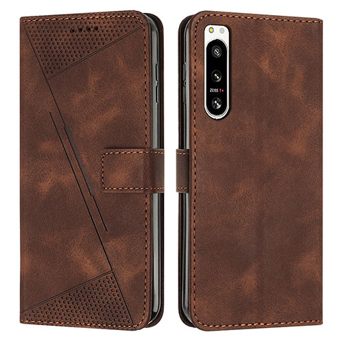 Leather Case Stands Flip Cover Holder Y07X for Sony Xperia 5 IV Brown